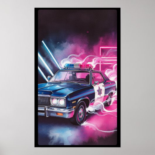 Synthwave Neon Police Car Poster (Voorkant)
