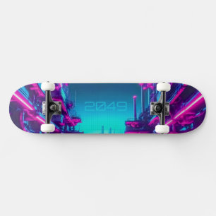 Synthwave Neon Stad Cyberpunk Industrieel Skateboard