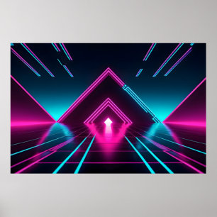 Synthwave Neon Tunnel Gloeiende Piramide Abstract Poster