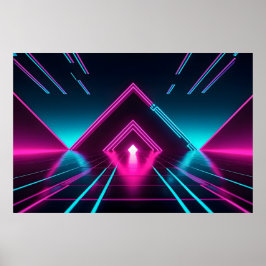 Synthwave Neon Tunnel Glowing Pyramid Abstract Poster