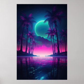 Synthwave Oasis: Een nachtelijke ontsnapping naar Poster