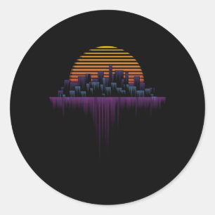Synthwave Outrun Vaporwave Stad Esthetisch Ronde Sticker