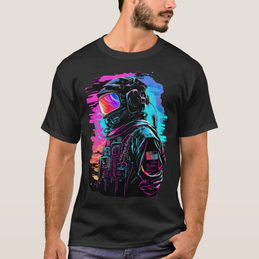 Synthwave Retrowave Astronaut Retro Graphic T-shirt (Voorkant)