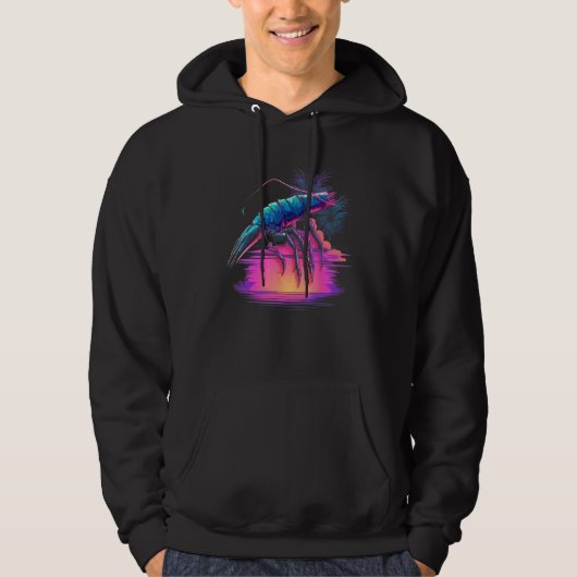 Synthwave Shrimp  Vaporwave Crawfish  Retro 90s Cr Hoodie (Voorkant)