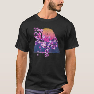 Synthwave Sunset Sakura Flower 90 s Vaporwave Cher T-shirt