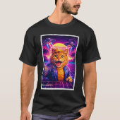 Synthwave UFO Kat Portret 80s Retro Futuristisch T-shirt (Voorkant)