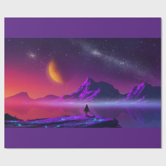 synthwave vaporwave cyberpunk retro kleuren groot  cadeaupapier (Vlak)