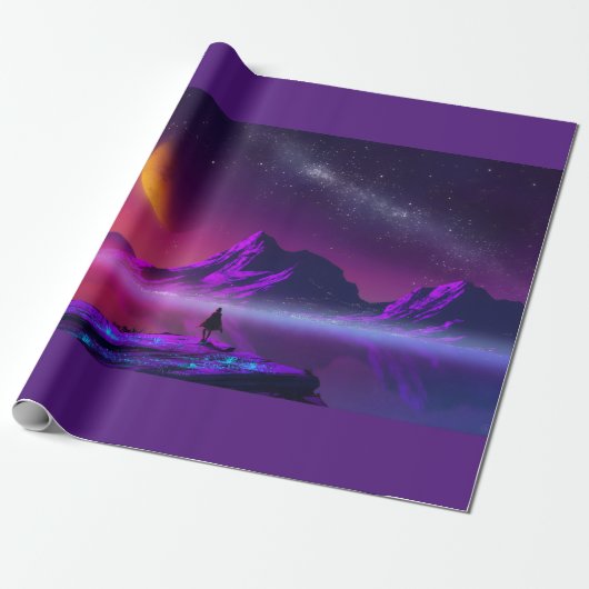 synthwave vaporwave cyberpunk retro kleuren groot  cadeaupapier (Uitgerold)