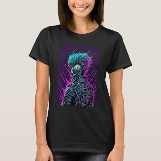 Synthwave Zombie Skull T-shirt (Voorkant)