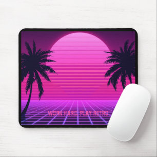 Synthwave Zonsondergang Retro 80s Esthetiek Groot Muismat