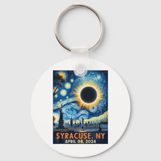 Syracuse New York Totale Zonsverduistering 2024 St Sleutelhanger (Voorkant)