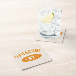 Syracuse, NY Retro Atletische Stijl Papieren Onder Vierkante Kartonnen Onderzetter