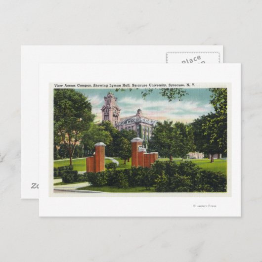 Syracuse U Campus Uitzicht met Lyman Hall Briefkaart (Voorkant / Achterkant)