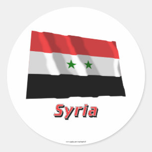 Syrië zwaaiende vlag met naam ronde sticker