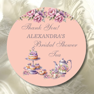Syringa Perzik Bloem Thee Party Bruidsfeest Favor Ronde Sticker