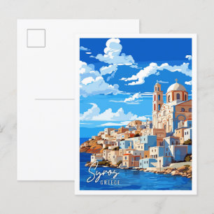 Syros Griekenland vintage reisillustratie Briefkaart