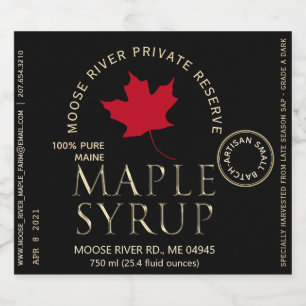 Syrup van de privéreservemaple Black met rood lef Likeurfles Etiket