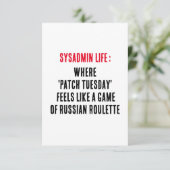 Sysadmin Life Waar 'patch dinsdag' voelt als een Bedankkaart (Staand voorkant)