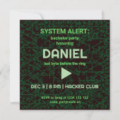System Alert Hacker Bachelor Party Invitation (Devant)