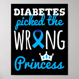 T1D Bewustheid Princess Girls Diabetic Blue Ribbon Poster