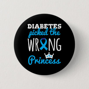 T1d Bewustheid Princess Girls Diabetic Blue Ribbon Ronde Button 5,7 Cm