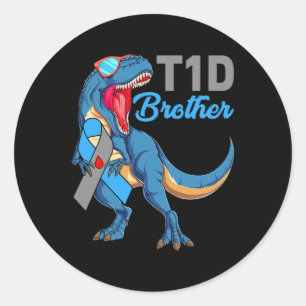 T1d Brother Type 1 Diabetes Awareness Month Dinosa Ronde Sticker