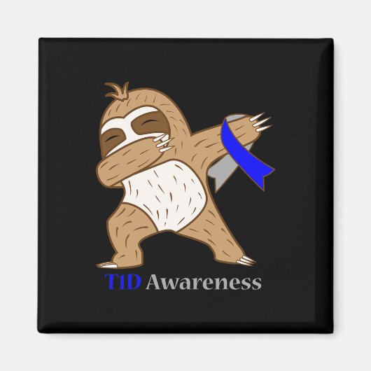 T1d Diabetes Awareness Ribbon Dabbing Sloth Warrio Magneet (Voorkant)