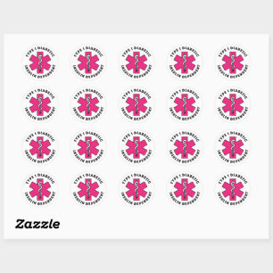T1d Medisch alarm [Fuschia] Ronde Sticker