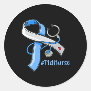 T1d Nurse Blue Ribbon Stethoscope Diabetes Awarene Ronde Sticker