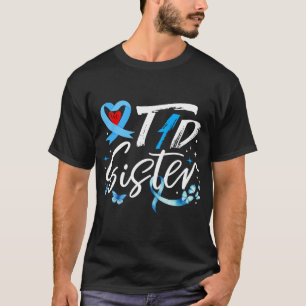 T1D Sister Type 1 Diabetes Awareness Warrior Blauw T-shirt