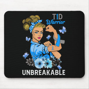 T1D Type 1 Diabetes Warrior Awareness Unbreekable Muismat