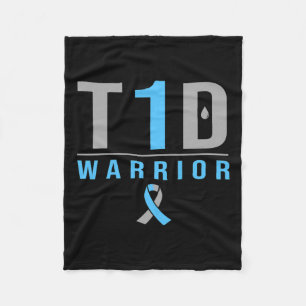 T1d Warrior Blauw Grijs Lint Type 1 Diabetes Bewus Fleece Deken