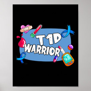 T1d Warrior Diabetes Type 1 T1 Ondersteuning Poster