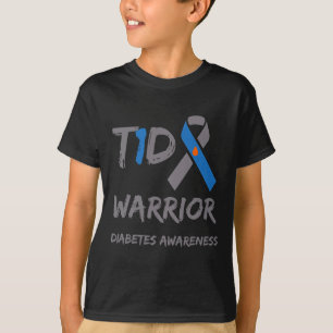 T1d Warrior Type 1 Diabetes bewustzijn Blauwe Lint T-shirt