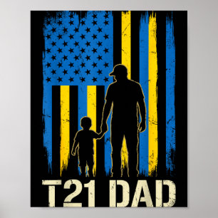 T21 vader Amerikaanse vlag silhouet downsyndroom Poster