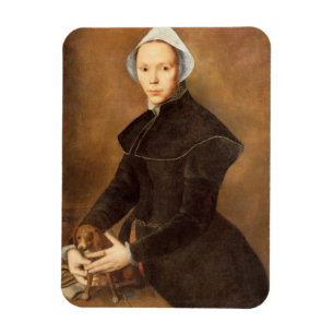 T28337 Portret van een dame met een laphond op een Magneet