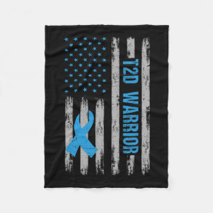T2D Warrior Awareness Amerikaanse vlag diabetische Fleece Deken