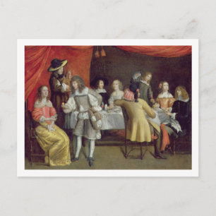 T30878 Elegant Company Dining Beneath a Red Canopy Briefkaart