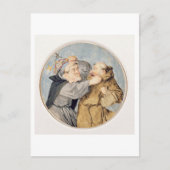 T31130 Two Monks Fighting, 1690 (m/c, inkt, krijt) Briefkaart (Voorkant)