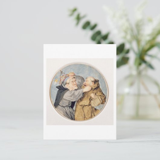 T31130 Two Monks Fighting, 1690 (m/c, inkt, krijt) Briefkaart (Staand voorkant)