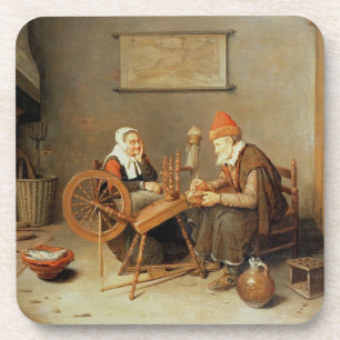 T31883 Een interieur met een oude vrouw bij het dr Drankjes Onderzetter