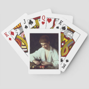 T31971 Een jongen die een Apple pelt Pokerkaarten