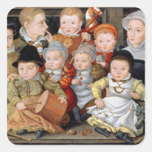 T33337 Portret van een moeder met haar acht kinder Vierkante Sticker