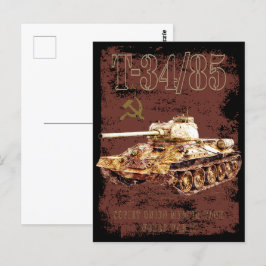 T-34-85 Sovjet-Unie Medium Tank van WOII en Vlag Briefkaart