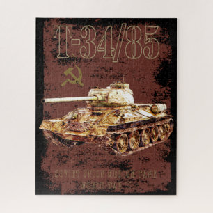 T-34-85 Sovjet-Unie Medium Tank van WOII en Vlag Legpuzzel
