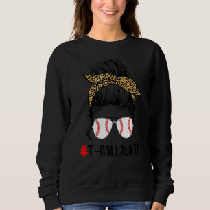 T Ball Auntie Life Messy Bun Leopard Print Softbal Trui