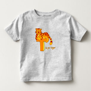 T est pour le T-shirt orange d'animal d'enfants de