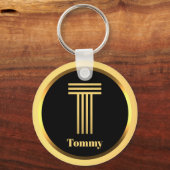 T Gold Monogrammed Letter persoonlijk Sleutelhanger (Voorkant)
