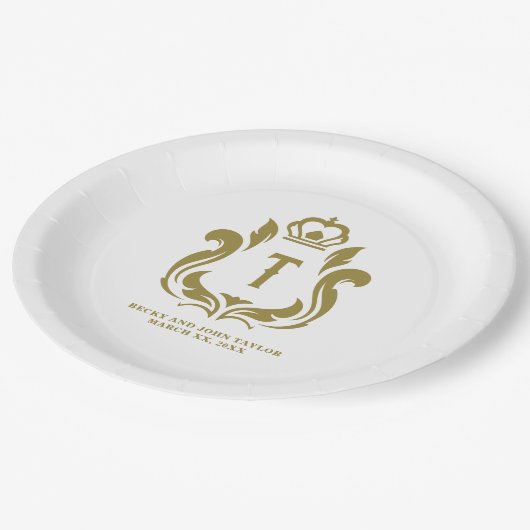 T-Initiaal monogram gouden kam Papieren Bordje (Gekanteld)