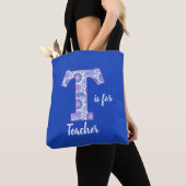 T is voor leraar blauwe Canvas tas (Dichtbij)